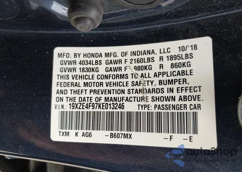 2019 Honda Insight Touring from USA, damaged, VIN 19XZE4F97KE013246